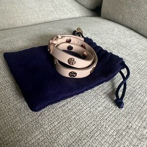 Tory Burch Blush Leather Double Wrap Bracelet